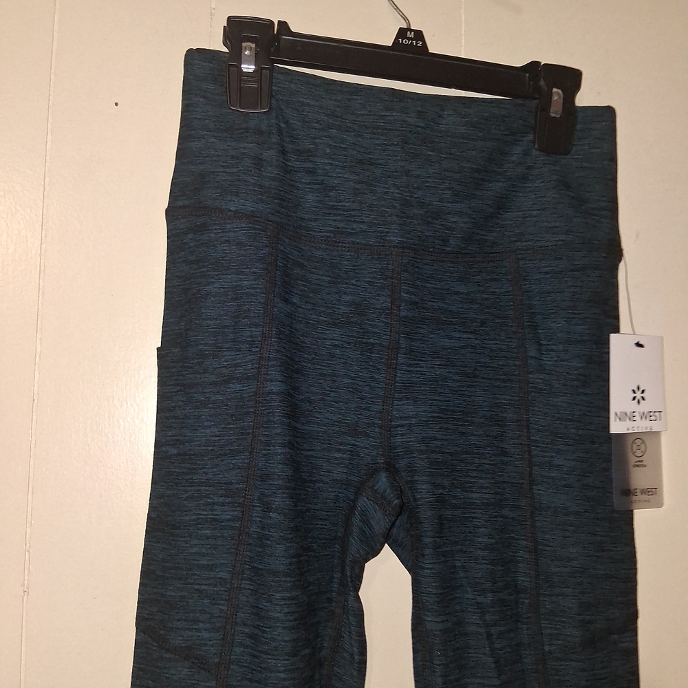 Nine West Teal Marled High-Waist Workout Capri Leggings - Picture 2 of 7